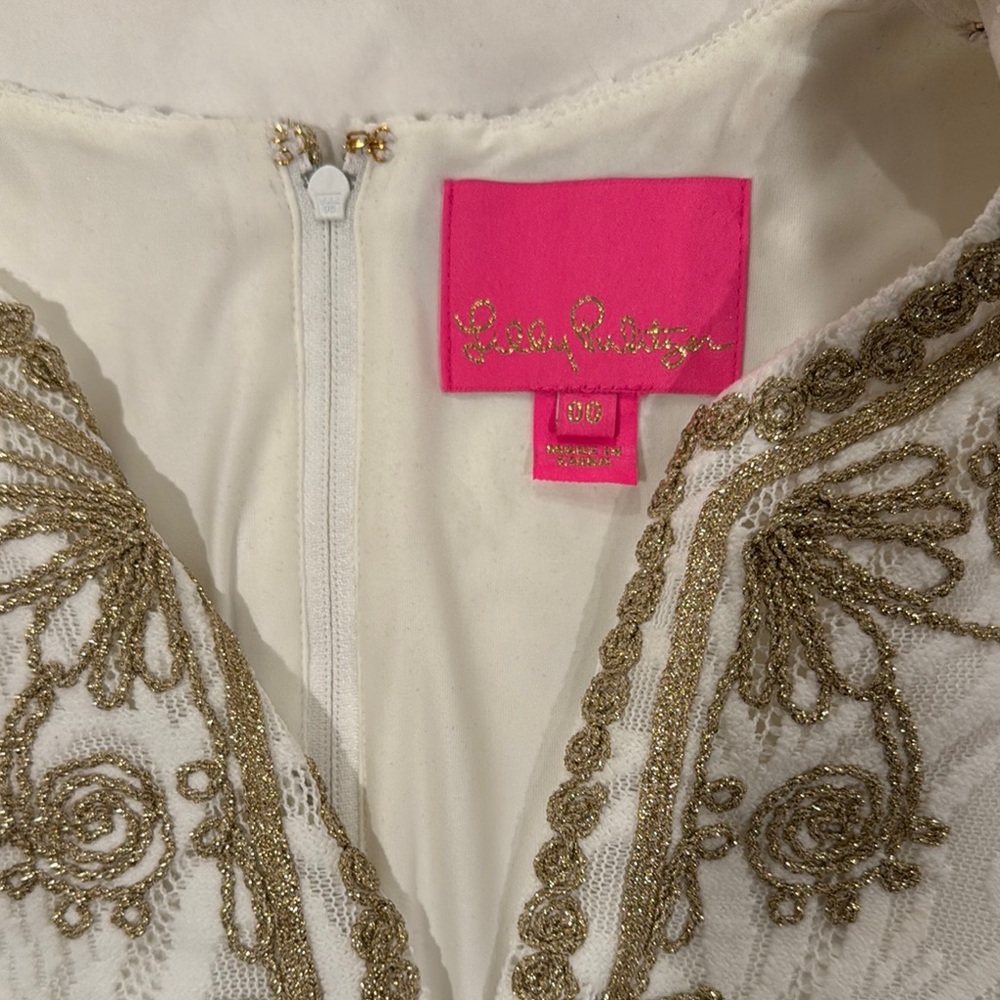 Elegant White and Gold Embroidered Dress - Picture 5 of 6